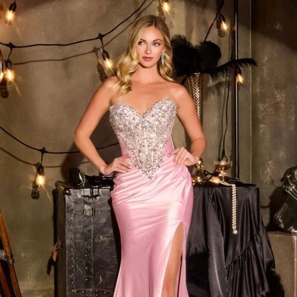 New LT Pink Strapless Sheath Gown w/ Corset Bodice & Sweetheart Neck CD KV1142 - Picture 8 of 10